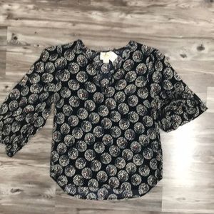 Maeve ANTHROPOLOGY navy print 3/4 slv blouse sz s